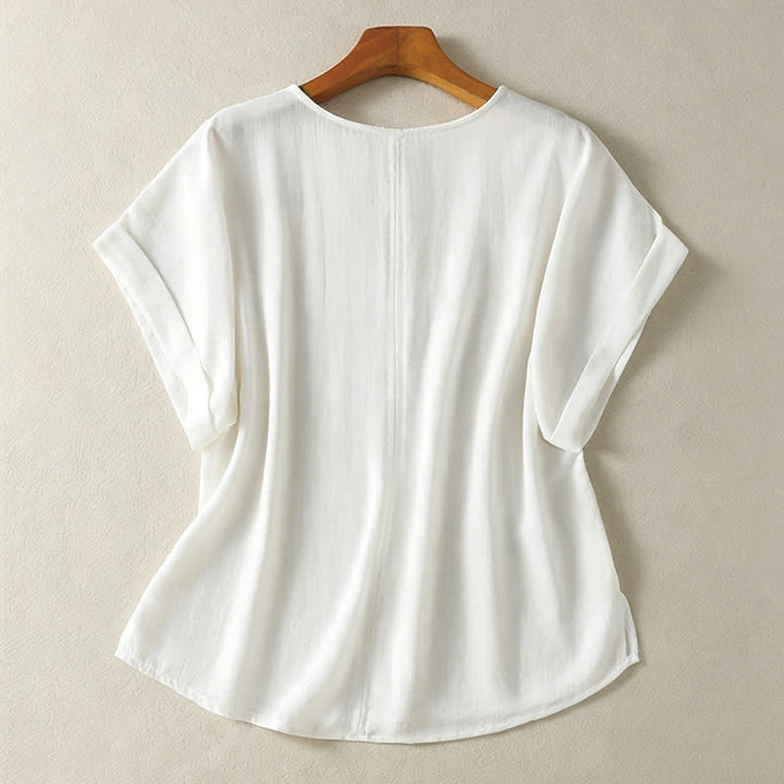 Buddha Stones Summer Casual Minimalist Solid V-Neck Women's Short Sleeve T-Shirts - image 12