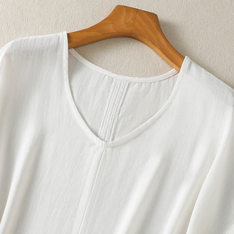 Buddha Stones Summer Casual Minimalist Solid V-Neck Women's Short Sleeve T-Shirts - image 13