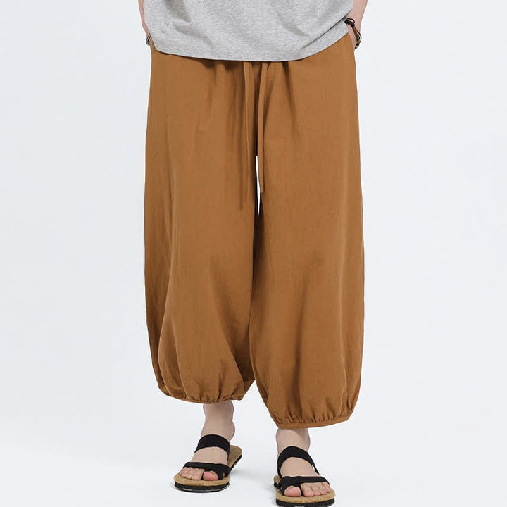 Buddha Stones Summer Tang Style Casual Drawstring Solid Cropped Pants Men's Harem Pants With Pockets - image 19