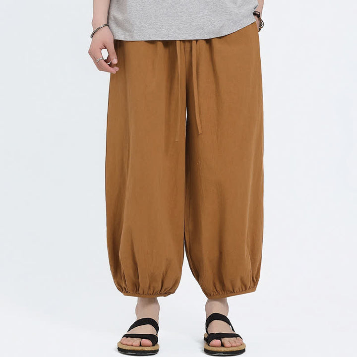 Buddha Stones Summer Tang Style Casual Drawstring Solid Cropped Pants Men's Harem Pants With Pockets - image 21
