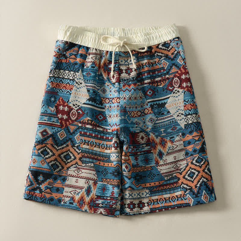 Buddha Stones Summer Casual Boho Drawstring Geometric Men's Shorts With Pockets - image 1