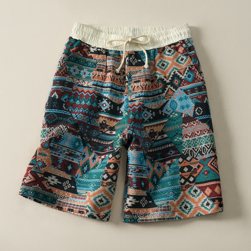 Buddha Stones Summer Casual Boho Drawstring Geometric Men's Cropped Pants With Pockets - DarkCyan - US/UK/AU46, EU56 (5XL) - image 9