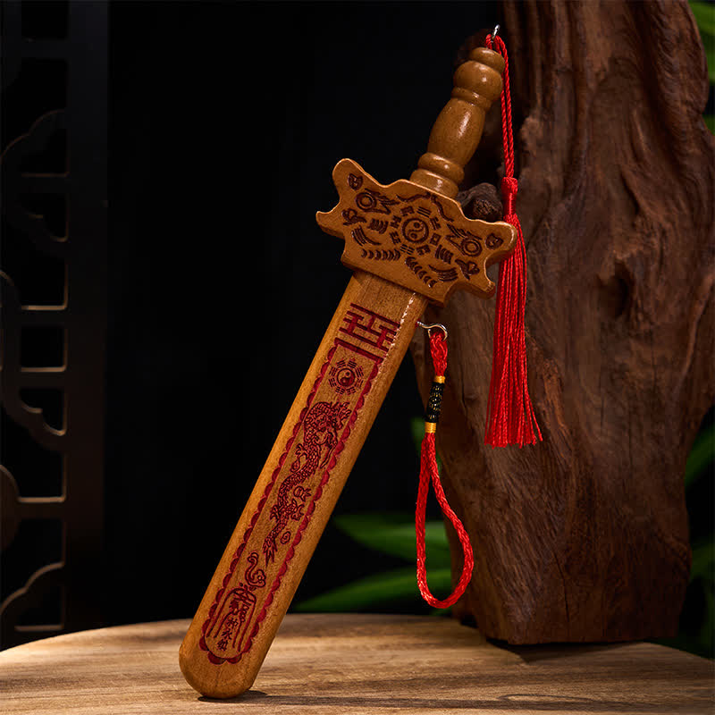 Buddha Stones Peach Wood Dragon Yin Yang Ritual Protection Sword Hanging Decor - image 1