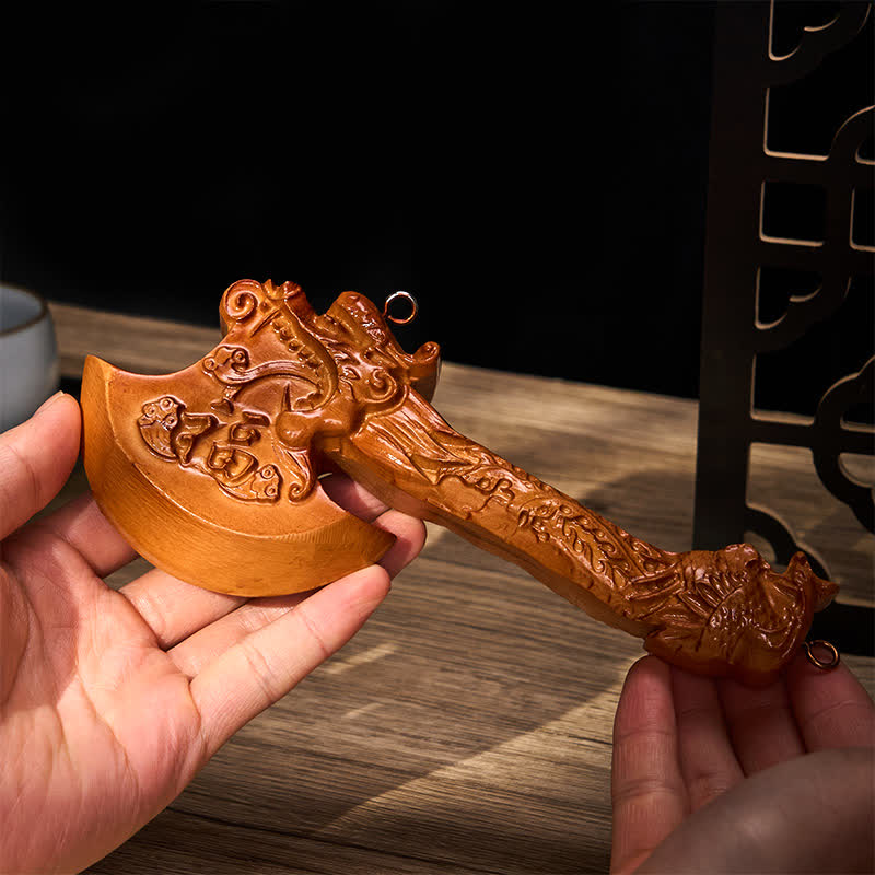 Buddha Stones Hand Carved Peach Wood Fu Character Dragon Sword Strength Ritual Wall Hanging - image 3