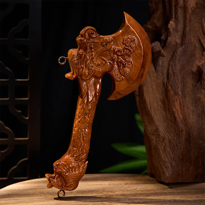 Buddha Stones Hand Carved Peach Wood Fu Character Dragon Sword Strength Ritual Wall Hanging - image 2