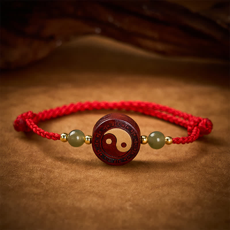 Buddha Stones Purple Sandalwood Jade YinYang Balance Red String Bracelet - image 2