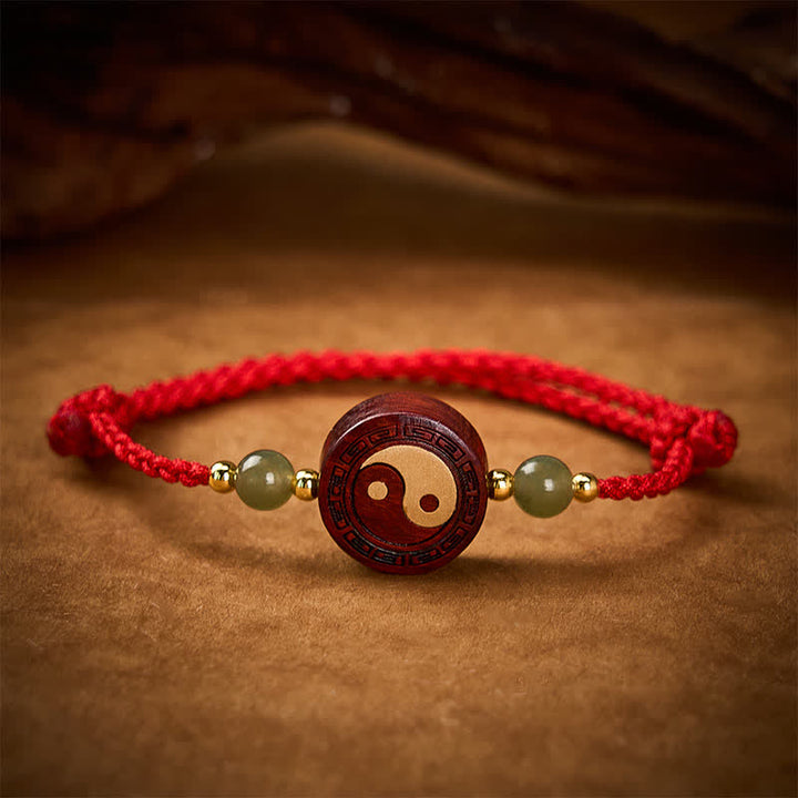 Buddha Stones Purple Sandalwood Jade YinYang Balance Red String Bracelet - image 2