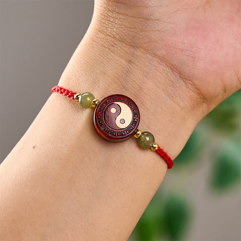 Buddha Stones Purple Sandalwood Jade YinYang Balance Red String Bracelet - image 8