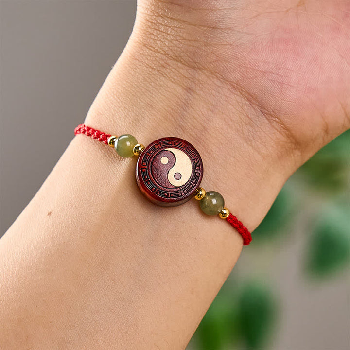 Buddha Stones Purple Sandalwood Jade YinYang Balance Red String Bracelet - image 8