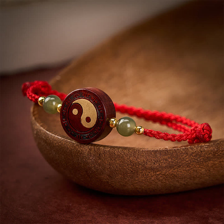 Buddha Stones Purple Sandalwood Jade YinYang Balance Red String Bracelet - image 3