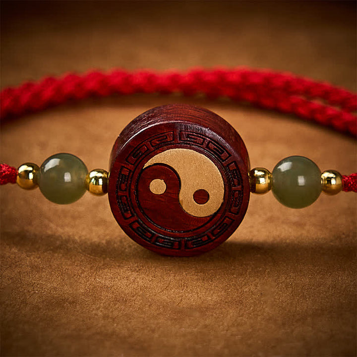 Buddha Stones Purple Sandalwood Jade YinYang Balance Red String Bracelet - image 4