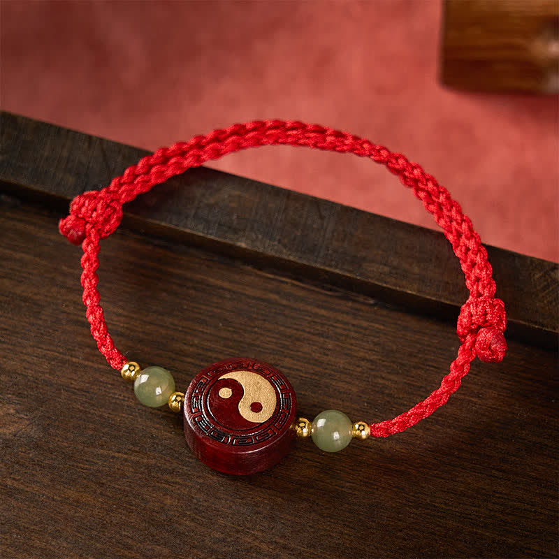 Buddha Stones Purple Sandalwood Jade YinYang Balance Red String Bracelet - image 1