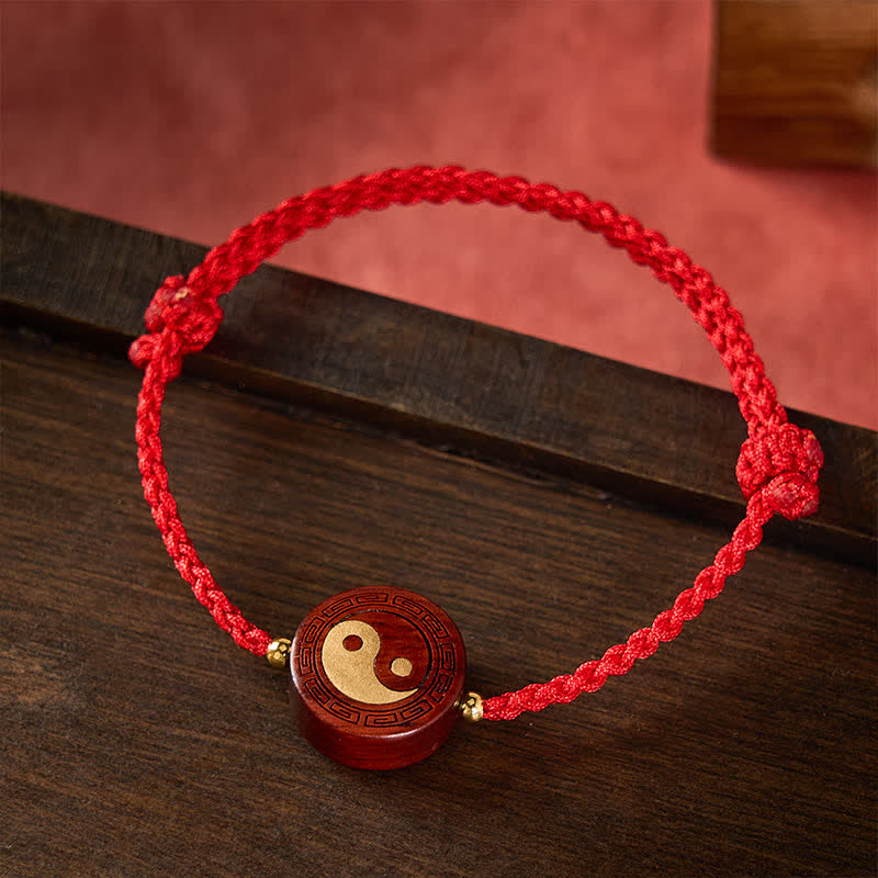 Buddha Stones Purple Sandalwood Yin Yang Protection Red String Bracelet - image 1