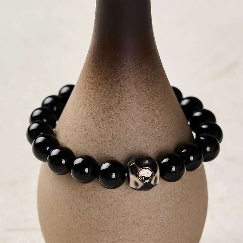 Buddha Stones Tibetan Agate Yin Yang Wealth Round Bead Bracelet - image 8