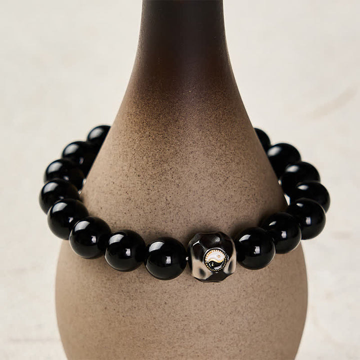 Buddha Stones Tibetan Agate Yin Yang Wealth Round Bead Bracelet - image 8