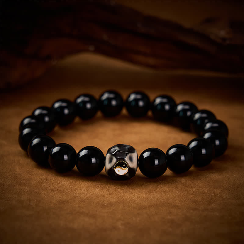 Buddha Stones Tibetan Agate Yin Yang Wealth Round Bead Bracelet - image 3