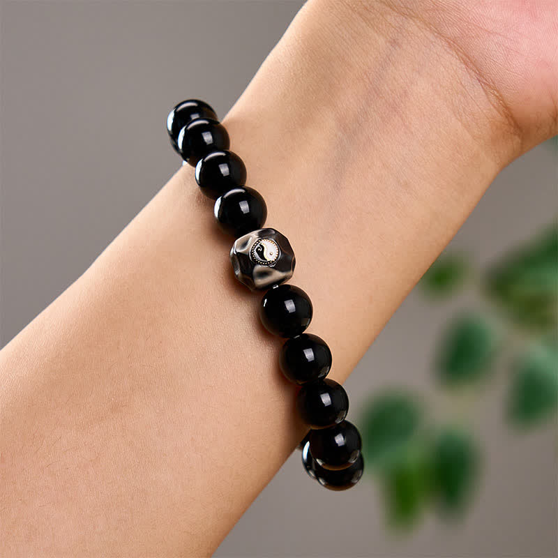 Buddha Stones Tibetan Agate Yin Yang Wealth Round Bead Bracelet - image 10