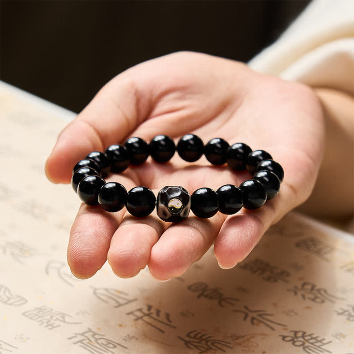 Buddha Stones Tibetan Agate Yin Yang Wealth Round Bead Bracelet - image 9