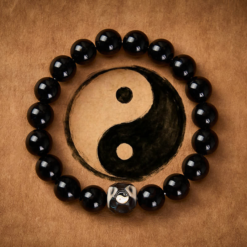 Buddha Stones Tibetan Agate Yin Yang Wealth Round Bead Bracelet - Yin Yang(Balance ♥ Harmony) - image 0
