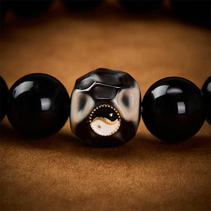 Buddha Stones Tibetan Agate Yin Yang Wealth Round Bead Bracelet - image 11