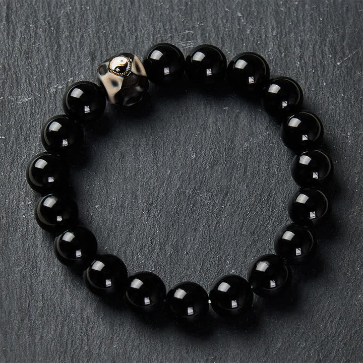 Buddha Stones Tibetan Agate Yin Yang Wealth Round Bead Bracelet - image 2