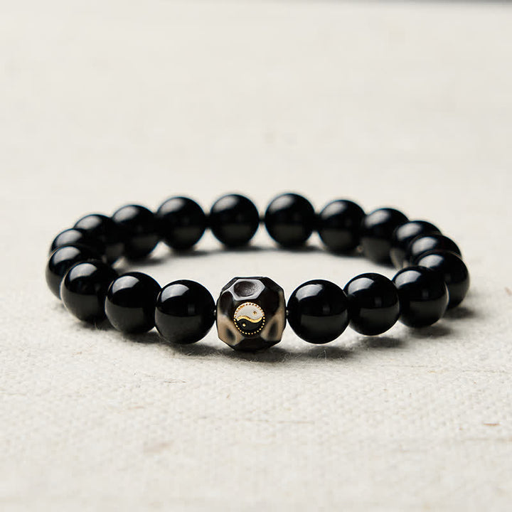 Buddha Stones Tibetan Agate Yin Yang Wealth Round Bead Bracelet - image 4