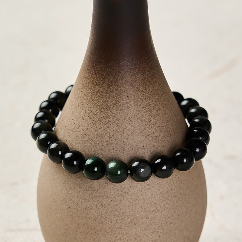 Buddha Stones Rainbow Obsidian Yin Yang Balance Round Bead Bracelet - image 4