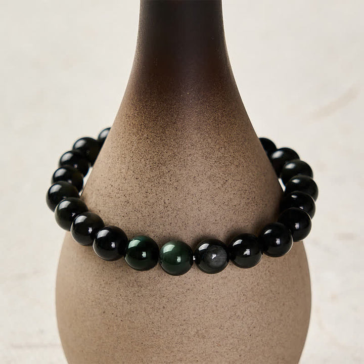 Buddha Stones Rainbow Obsidian Yin Yang Balance Round Bead Bracelet - image 4