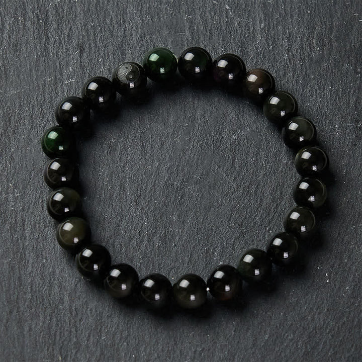 Buddha Stones Rainbow Obsidian Yin Yang Balance Round Bead Bracelet - image 3