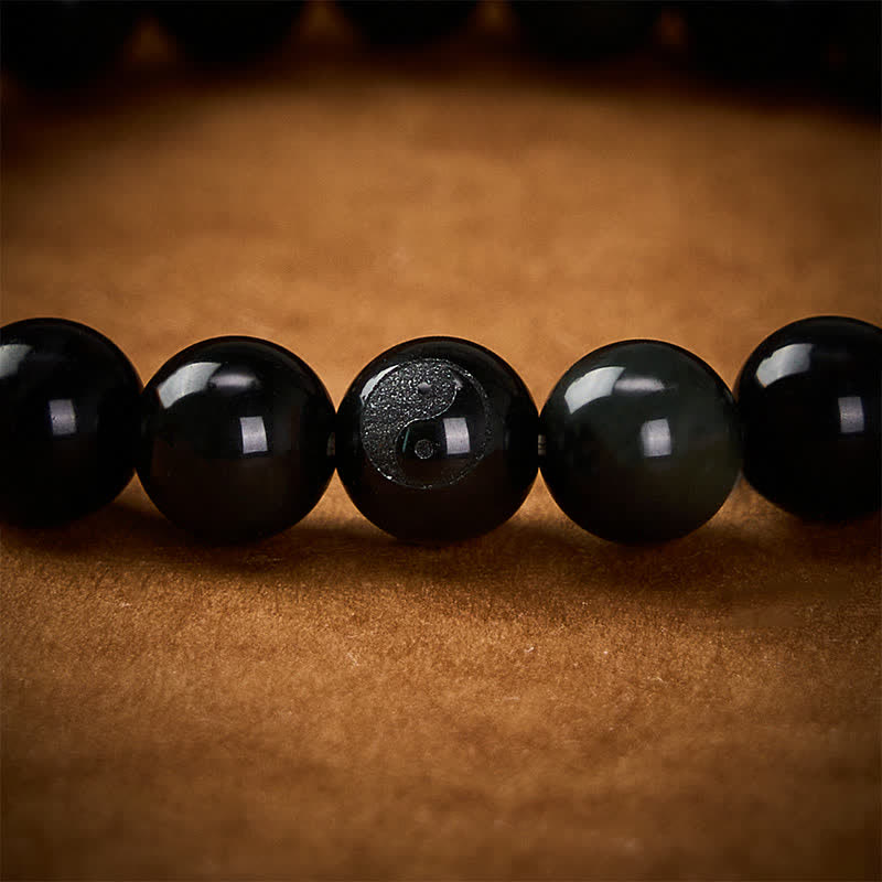 Buddha Stones Rainbow Obsidian Yin Yang Balance Round Bead Bracelet - image 11