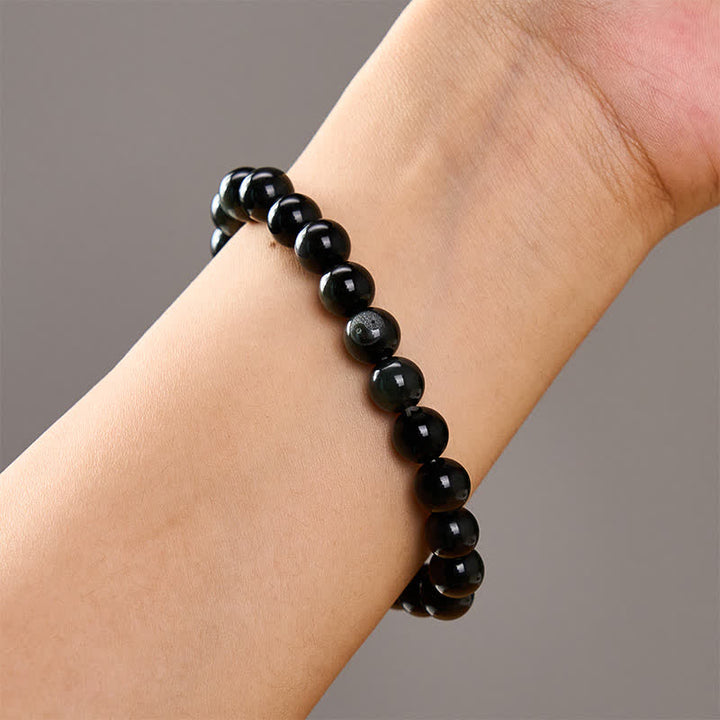 Buddha Stones Rainbow Obsidian Yin Yang Balance Round Bead Bracelet - image 10