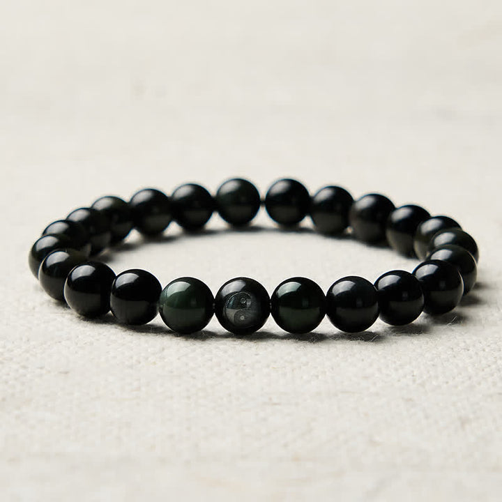 Buddha Stones Rainbow Obsidian Yin Yang Balance Round Bead Bracelet - image 8