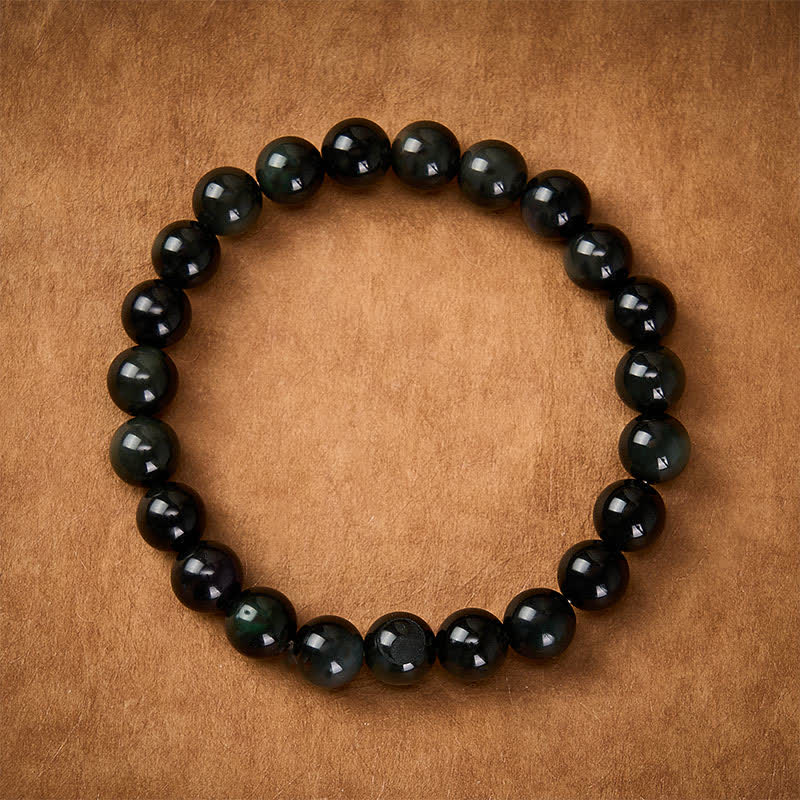 Buddha Stones Rainbow Obsidian Yin Yang Balance Round Bead Bracelet - image 2