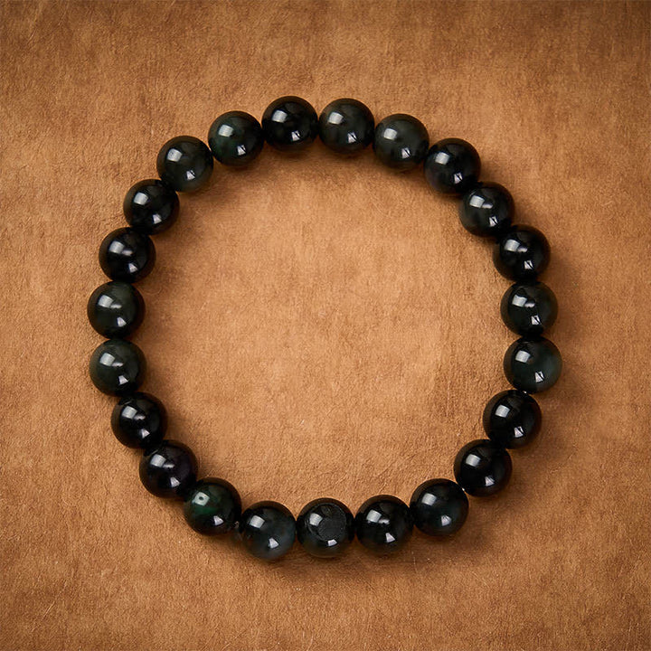 Buddha Stones Rainbow Obsidian Yin Yang Balance Round Bead Bracelet - image 2