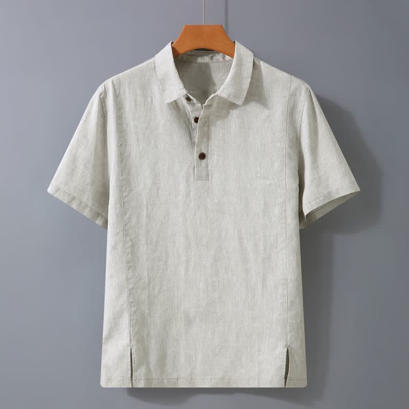 Buddha Stones Summer Casual Minimalist Button-Up Solid Men's Short Sleeve Shirts - Linen - US/UK/AU44, EU54 (4XL) - image 0