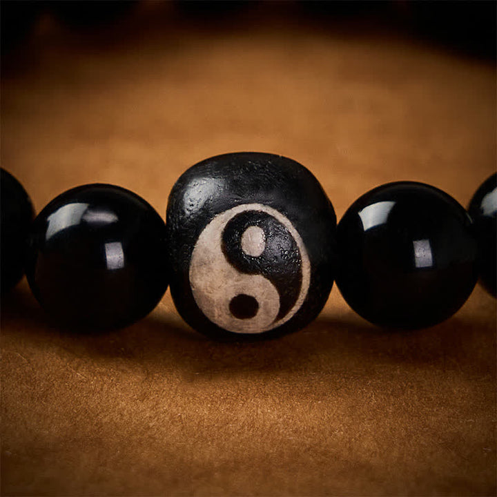 Buddha Stones Tibetan Black Obsidian Black Onyx Yin Yang Bead Protection Bracelet - image 11