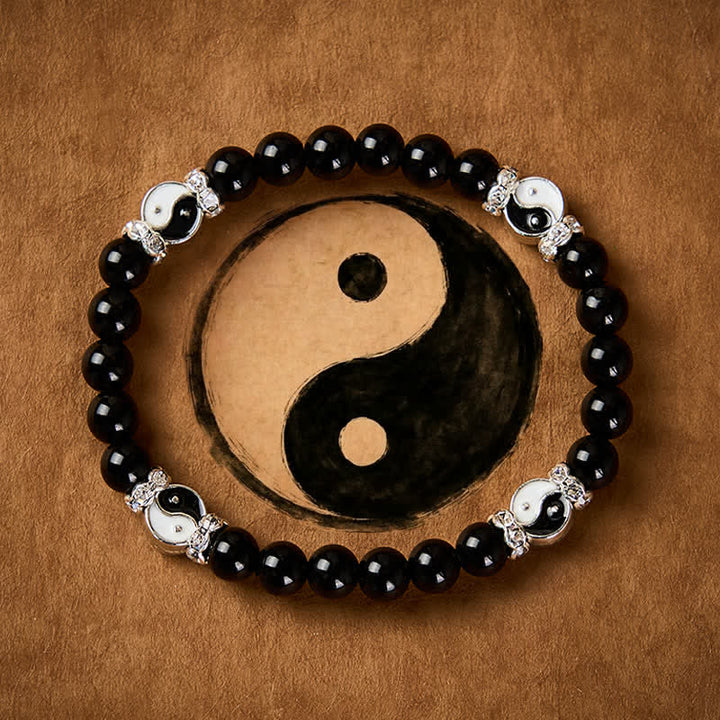 Buddha Stones Black Obsidian Yin Yang Balance Round Charm Bracelet - Yin Yang(Balance ♥ Harmony) - image 0