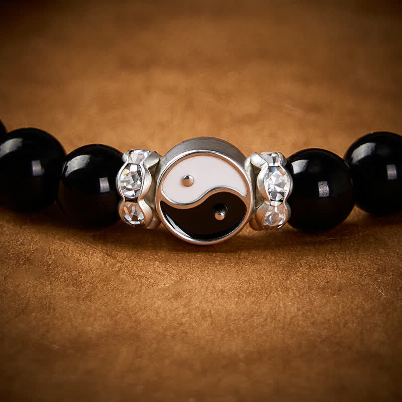 Buddha Stones Black Obsidian Yin Yang Balance Round Charm Bracelet - image 11
