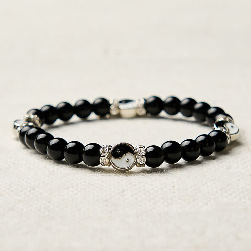 Buddha Stones Black Obsidian Yin Yang Balance Round Charm Bracelet - image 8