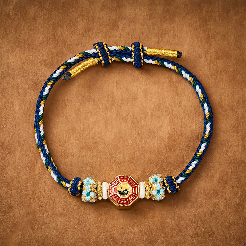 Buddha Stones Protection Colorful String Bagua Chinese Coin Hand-Woven Tibetan Braided Bracelet - Navy - Red String(Protection♥Luck) - image 15