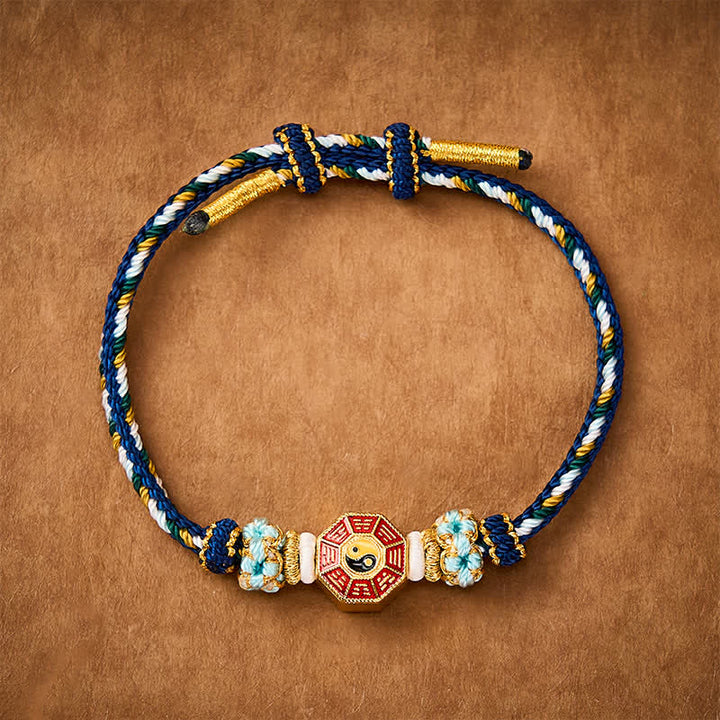 Buddha Stones Protection Colorful String Bagua Chinese Coin Hand-Woven Tibetan Braided Bracelet - Navy - Red String(Protection♥Luck) - image 15