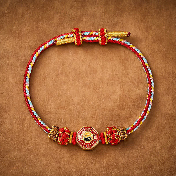 Buddha Stones Protection Colorful String Bagua Chinese Coin Hand-Woven Tibetan Braided Bracelet - Red - Red String(Protection♥Luck) - image 0