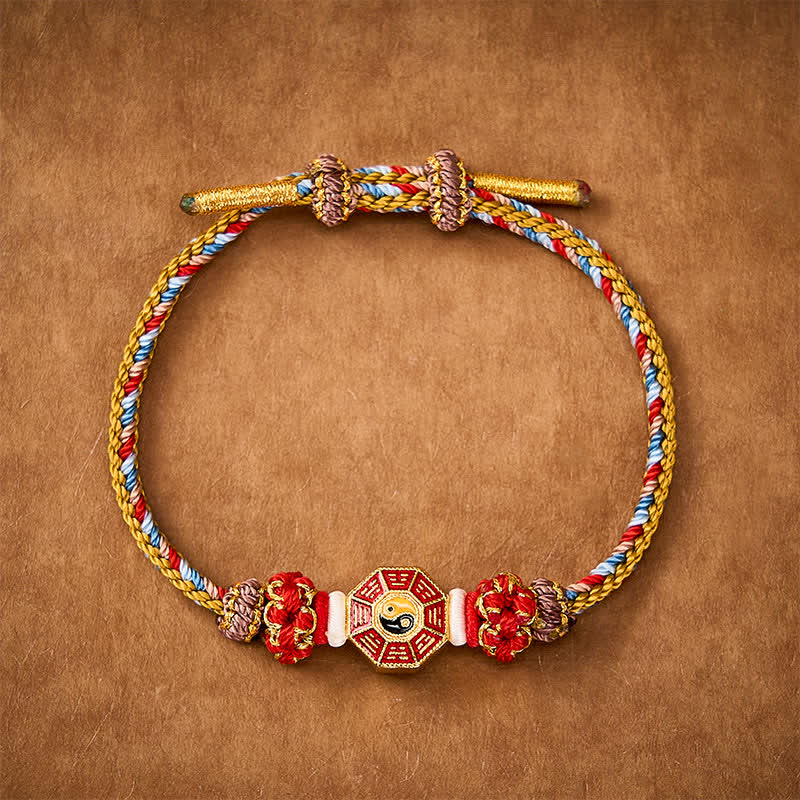 Buddha Stones Protection Colorful String Bagua Chinese Coin Hand-Woven Tibetan Braided Bracelet - Gold - Red String(Protection♥Luck) - image 8