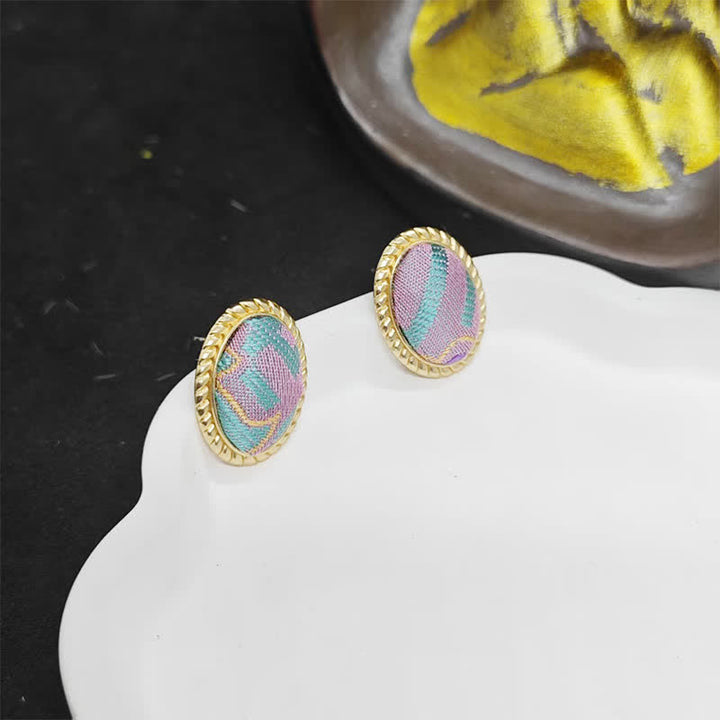 Buddha Stones Song Brocade Handcrafted Oval Purity Chinese Vintage Earrings - image 3