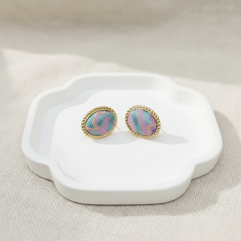 Buddha Stones Song Brocade Handcrafted Oval Purity Chinese Vintage Earrings - image 1