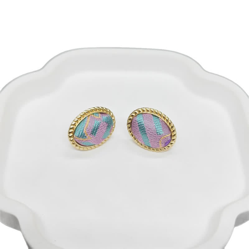 Buddha Stones Song Brocade Handcrafted Oval Purity Chinese Vintage Earrings - image 8