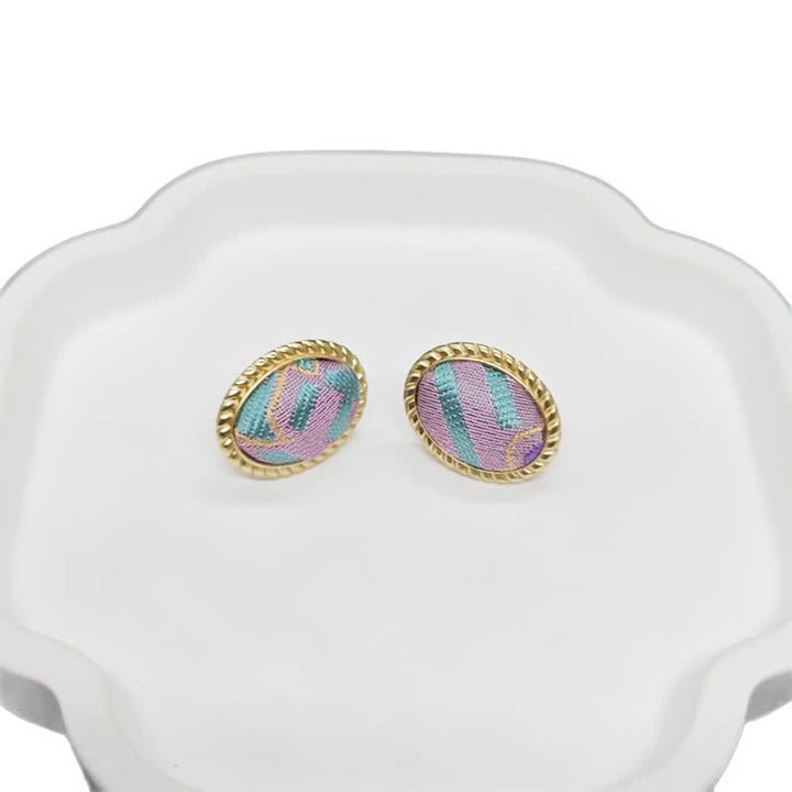 Buddha Stones Song Brocade Handcrafted Oval Purity Chinese Vintage Earrings - image 8