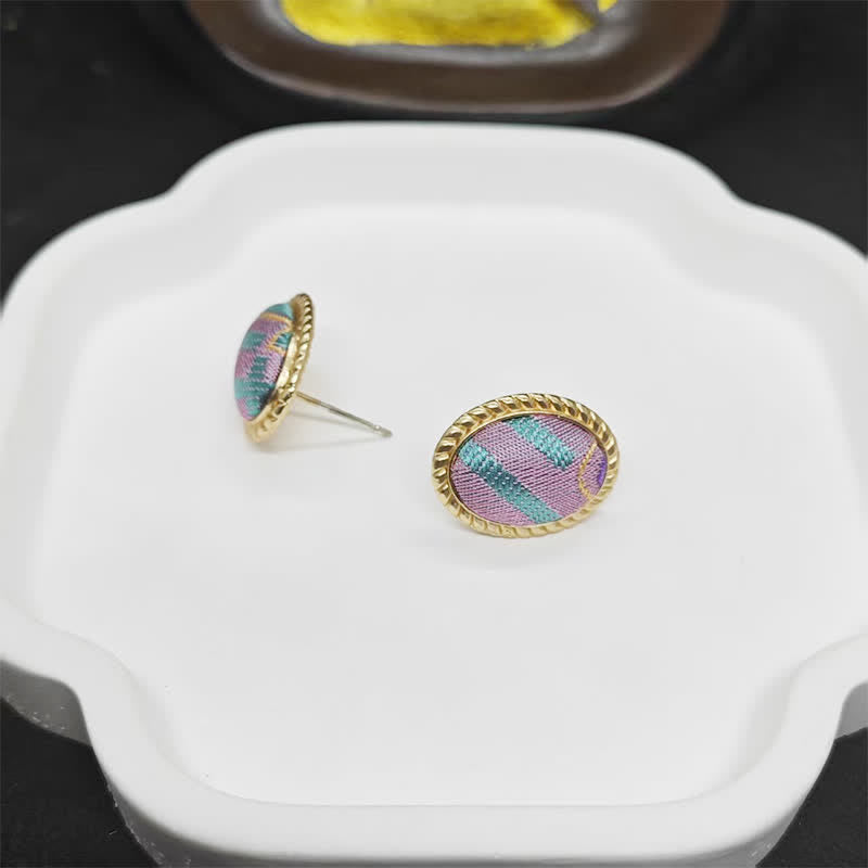 Buddha Stones Song Brocade Handcrafted Oval Purity Chinese Vintage Earrings - image 6