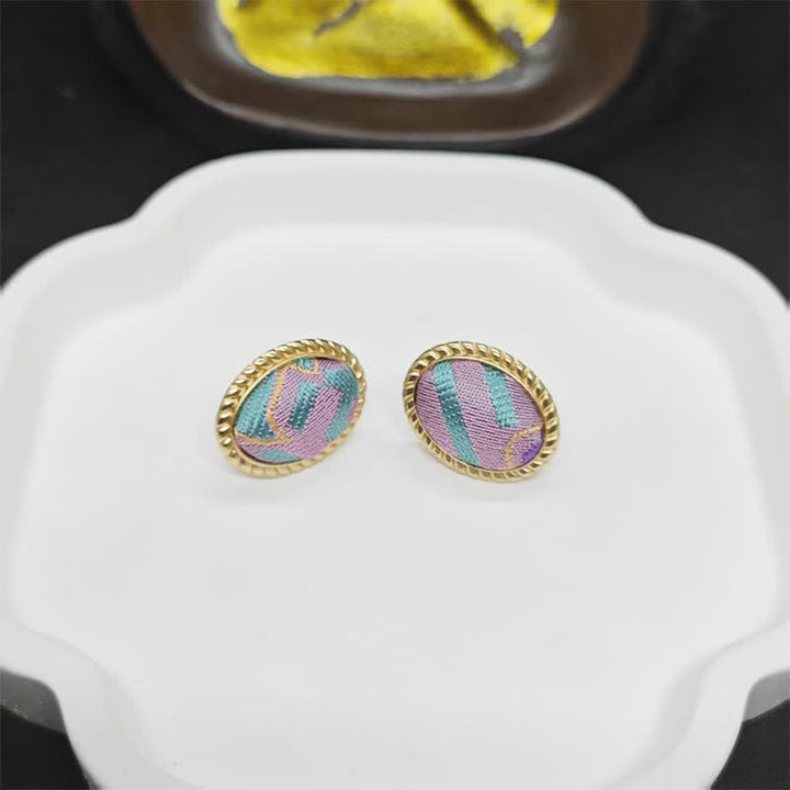 Buddha Stones Song Brocade Handcrafted Oval Purity Chinese Vintage Earrings - image 2