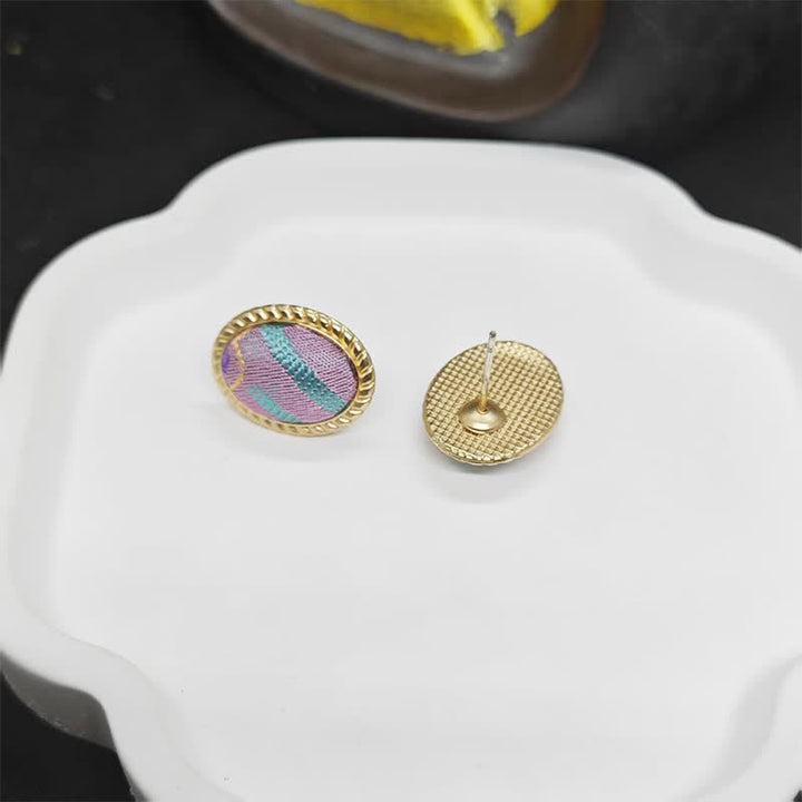 Buddha Stones Song Brocade Handcrafted Oval Purity Chinese Vintage Earrings - image 4